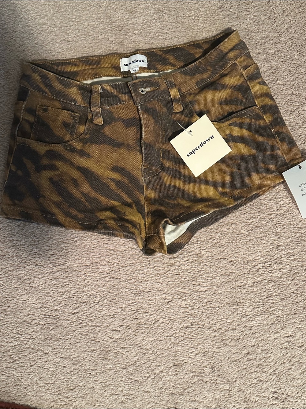 Revolve Brown Camouflage Print Denim Shorts